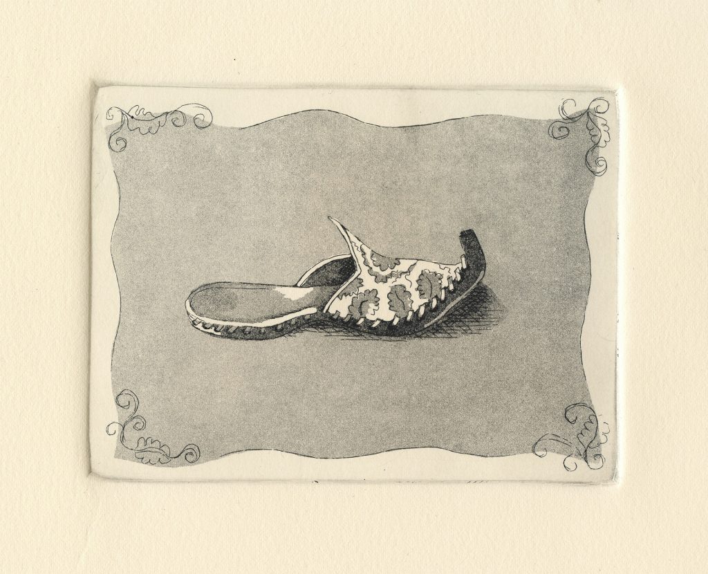 etching and aquatint of persian slipper